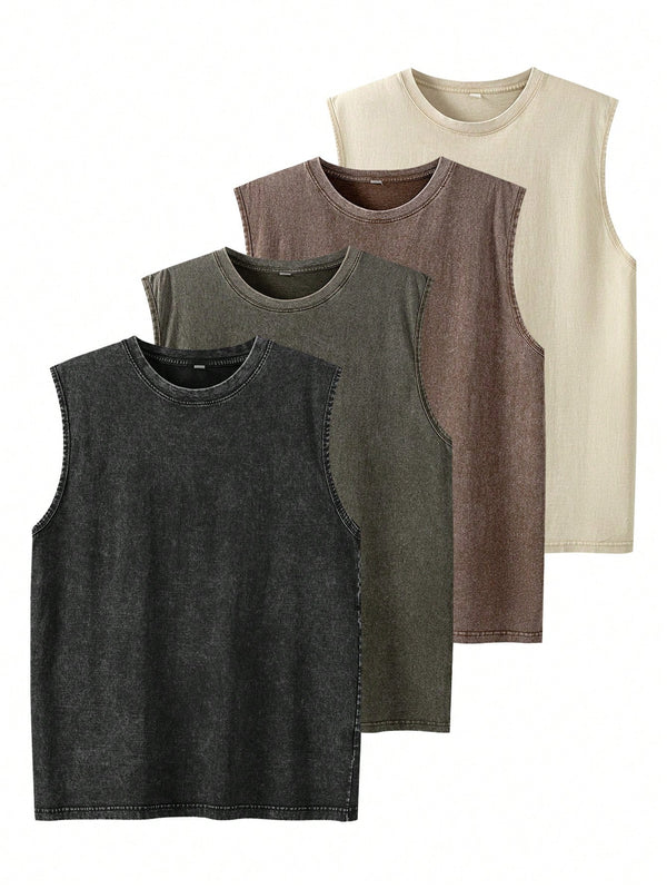 One-Piece Set Men's Vintage Washed Tank Top Oversized Crewneck Sleeveless Casual Streetwear Soft Breathable Spring Summer Fall Gym Tee